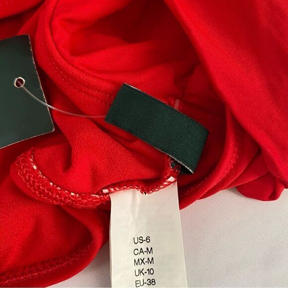 LAUREN RALPH LAUREN Beach Club Solids Wide Shirred Banded Hipster Bottom Red 6 - Picture 6 of 7